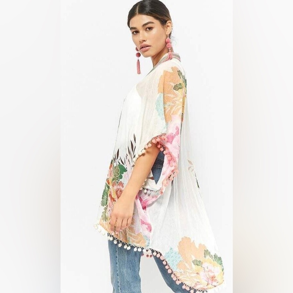 Z&L Europe Floral Print Airy Pom-Pom Caftan Swim Cover Up